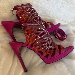 Cesare Paciotti Pink and Orange Heels with Rhinestones